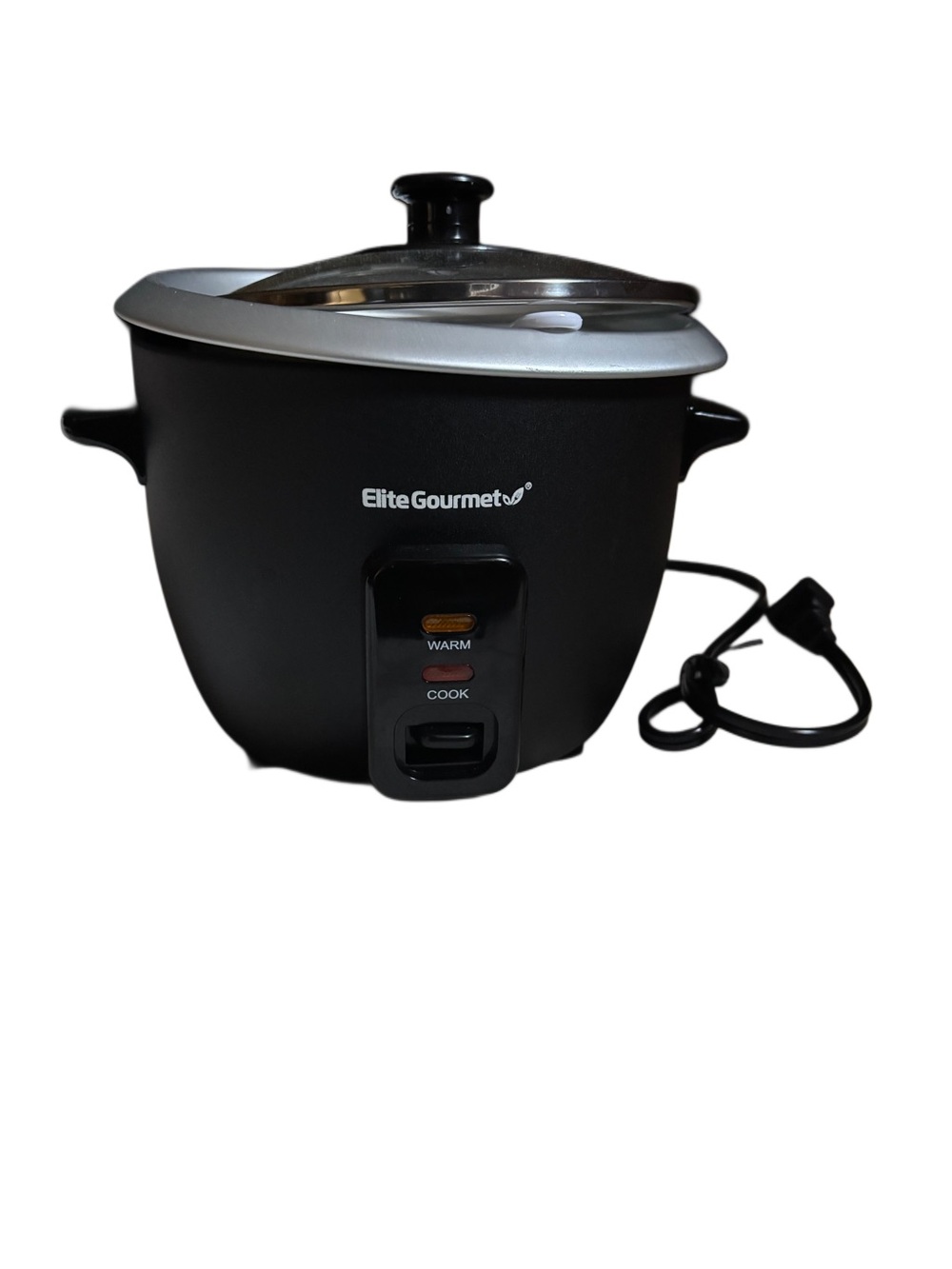 Elite Gourmet Compact Black Rice Cooker with Glass Lid